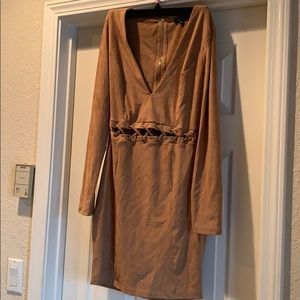 Suede velour brown tan dress large